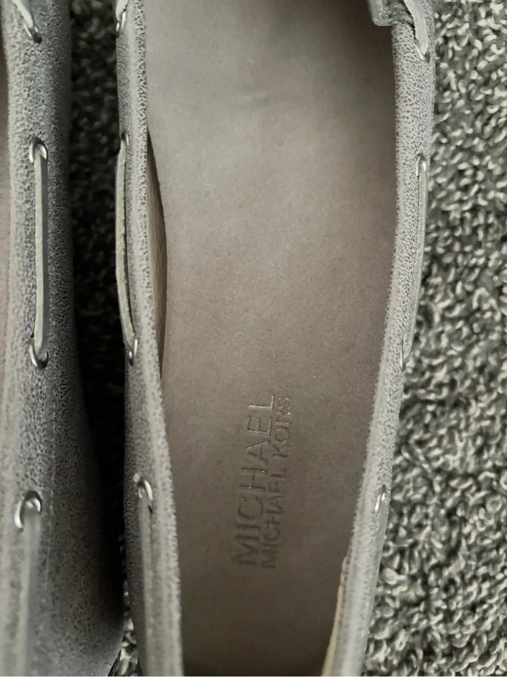 Michael Kors Light Gray Suede Boat Moccasin Flats